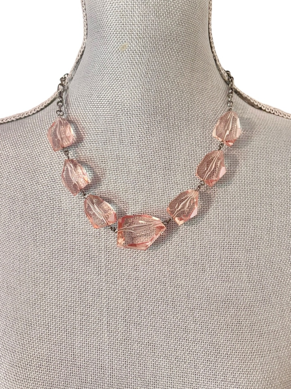 Victor Alfaro Pink Faceted Crystal Link Statement Necklace